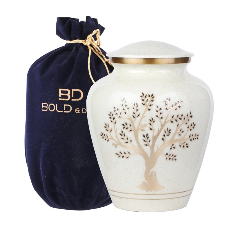 BOLD & DIVINE Tree of Life Large Cremation Urn for Human Ashes | 200 Cubic Inches | Decorative Urn for Ashes Adult Female & Male, Funeral Urns - Pearl Marble - Image 1